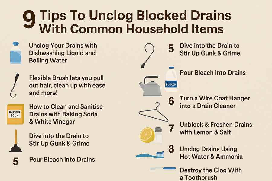 9 Tips To Unclog Blocked Drains With Common Household Items